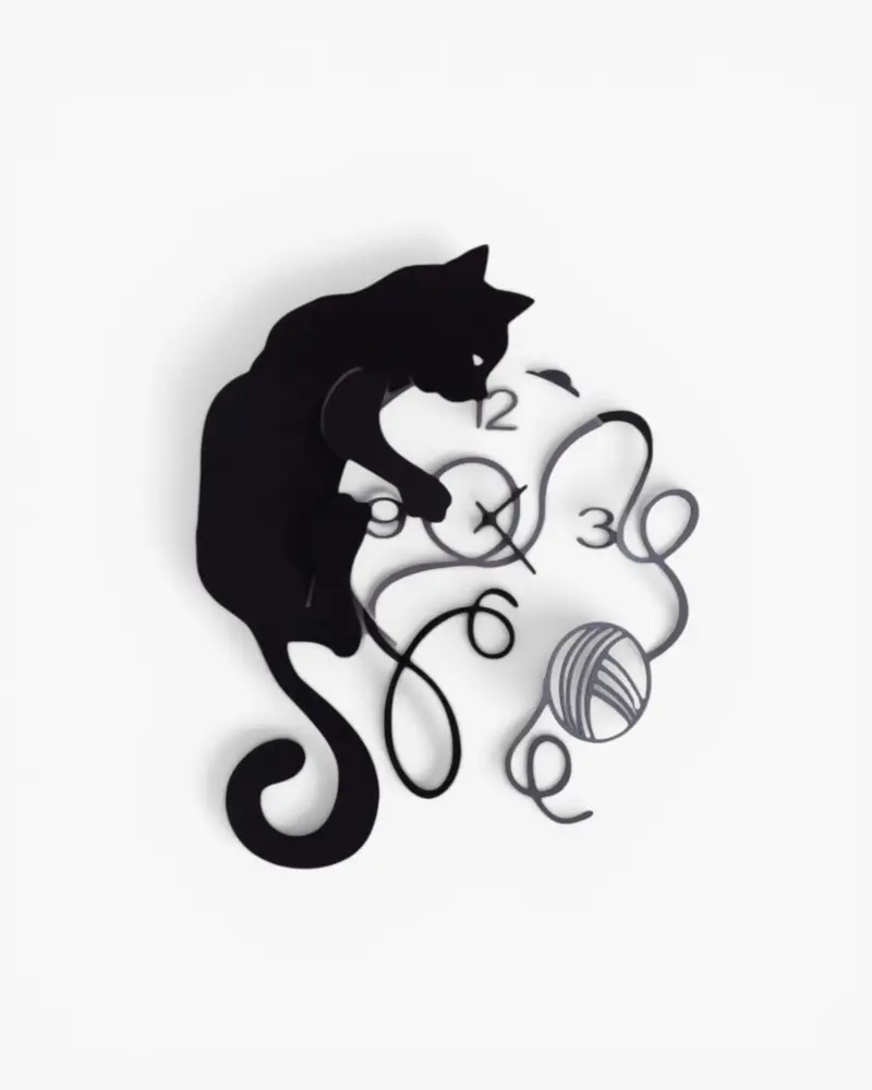 Arti e Mestieri Gatto gomitolo wall clock black