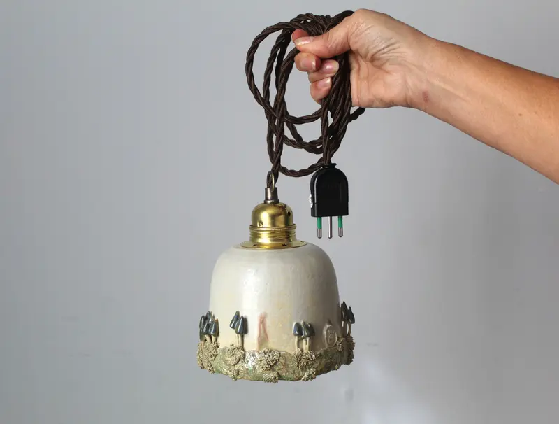 Funghetti blu - Lampada sospesa in gres